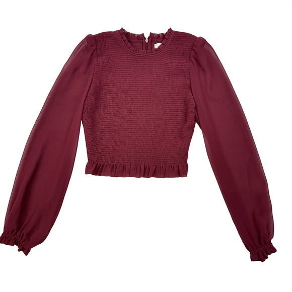 Wilfred Tops - Wilfred Smocked Blouse Burgundy Long‎ Sleeve Sheer Puff Sleeve Women's S